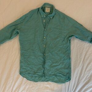 Billy Reid Aqua Linen Casual Button-Down Shirt